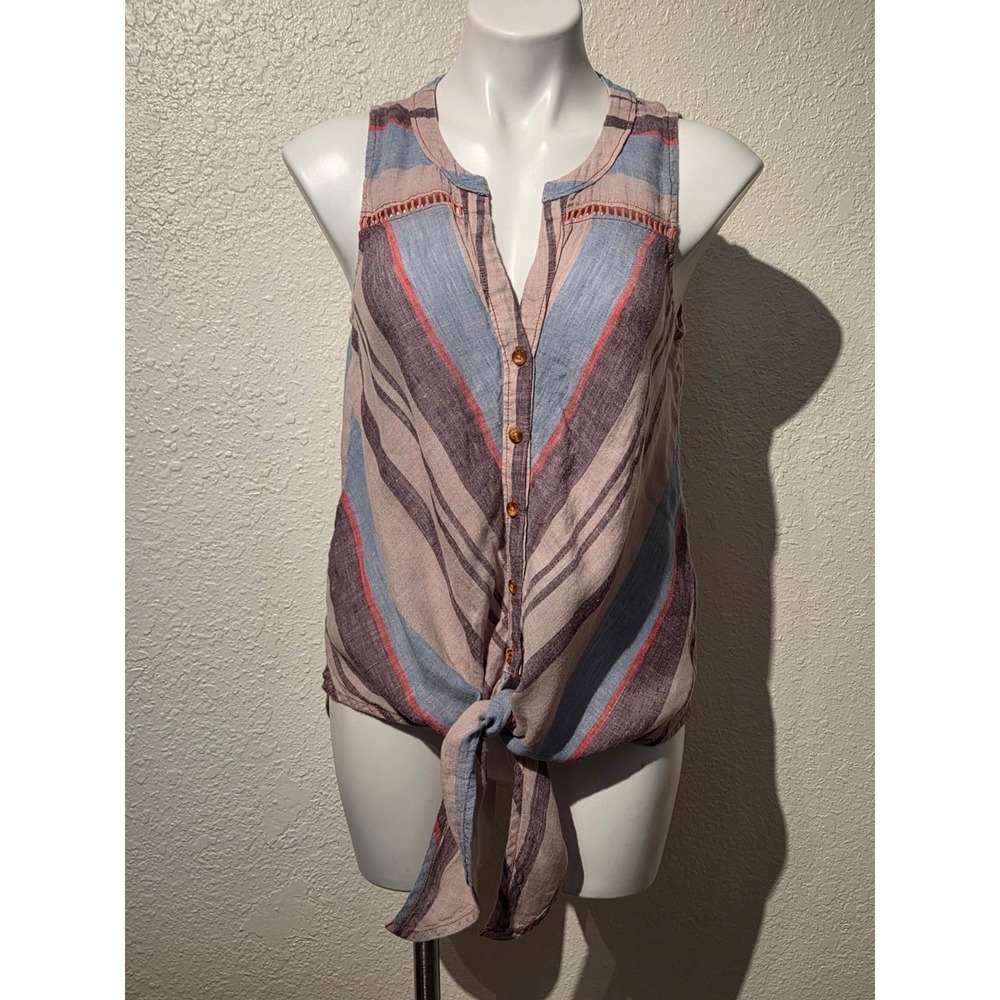 Maeve Anthropologie Womens Size 6 Striped Tie Front Sleeveless Button Up Blouse‎